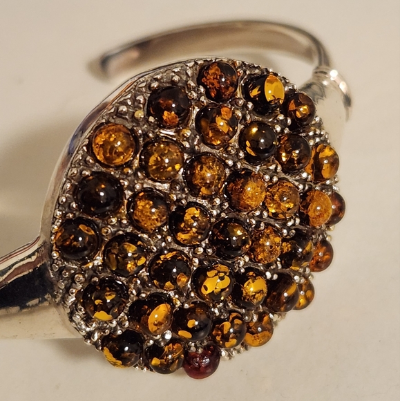 Handmade heavy genuine Baltic Amber and Sterling Silver cuff Bracelet New 26.5 G - Picture 6 of 16